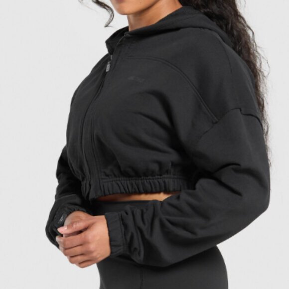 BNWT GYMSHARK Superset Crop Zip Hoodie BLACK XS - Picture 4 of 12